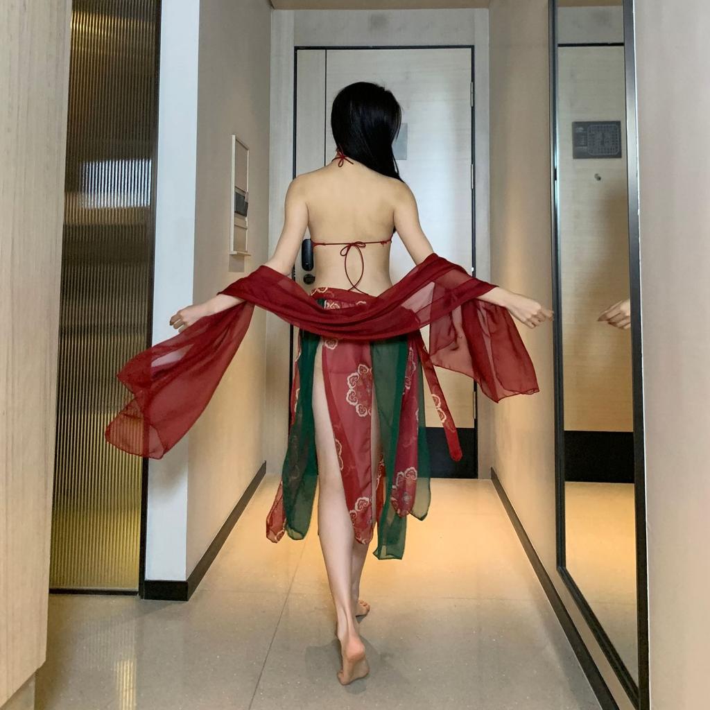 Fun Antique Hanfu Sexy Passion Dunhuang Dance Beauty Clothes Pure Desire Belly Pocket Classical Suit Ancient Fairy