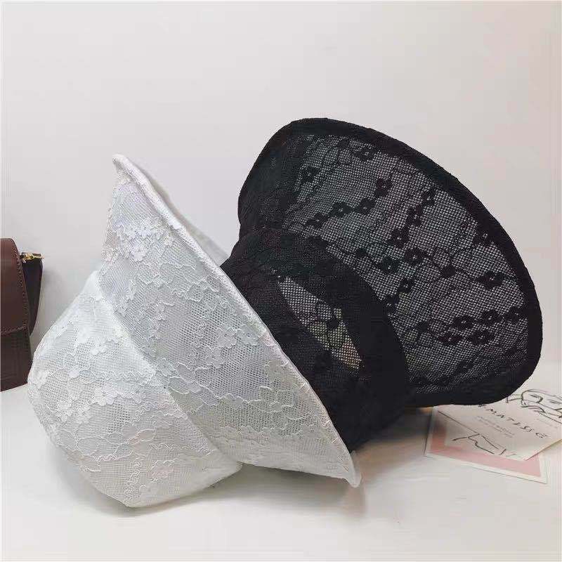 Hat women's versatile trendy sun hat sunscreen sun hat thin lace bucket hat hollow breathable