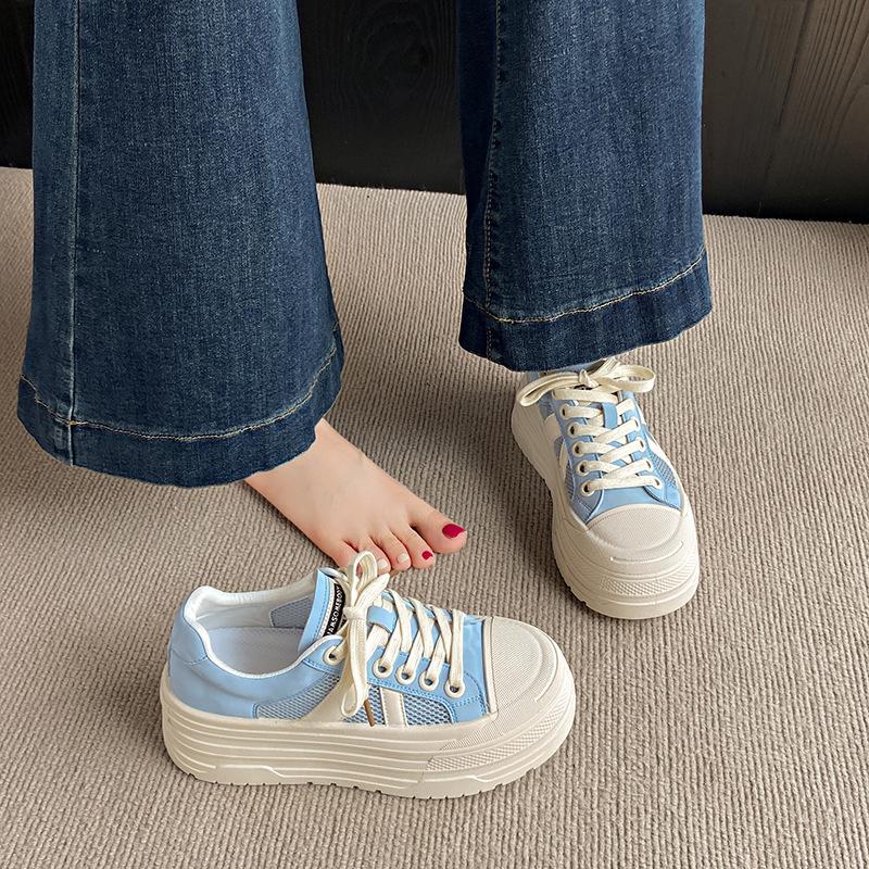 

Imitation leather mesh thick sole heightening foam sole little white shoes women s summer women s shoes breathable casual versatile board shoes 40 синий
