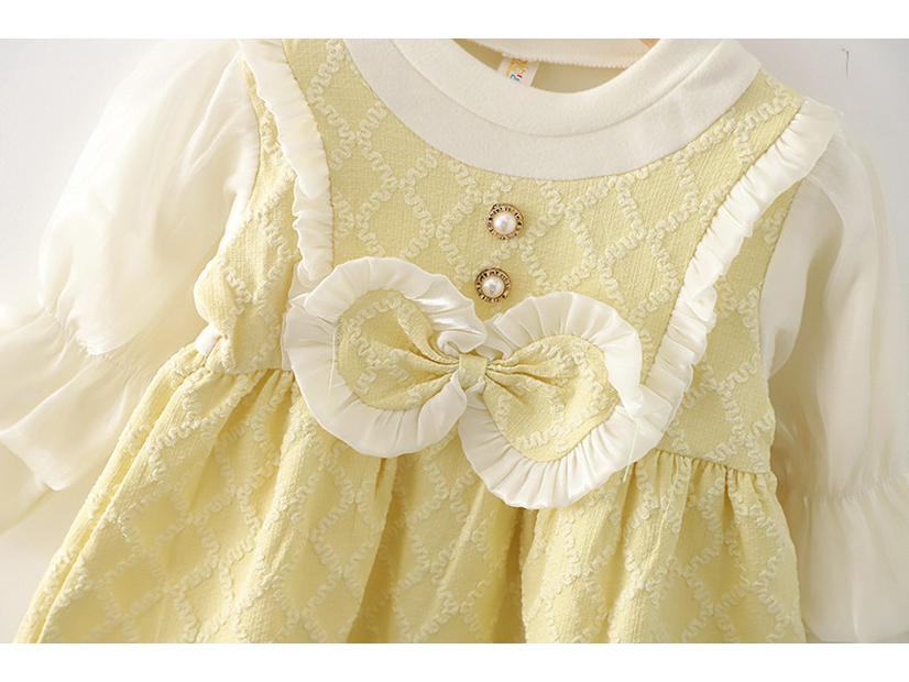 Huiai Girls' Autumn Korean Princess Dress: Long Sleeve Two-Piece Puff Sleeve Skirt