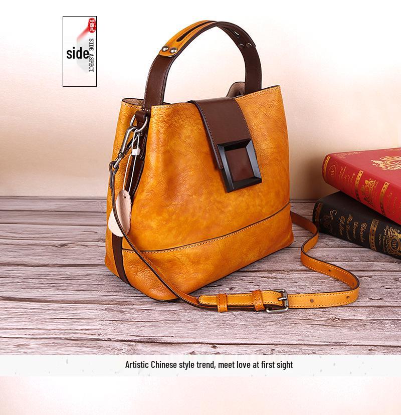 Vintage Tree Bark Leather Multifunction Crossbody Handbag