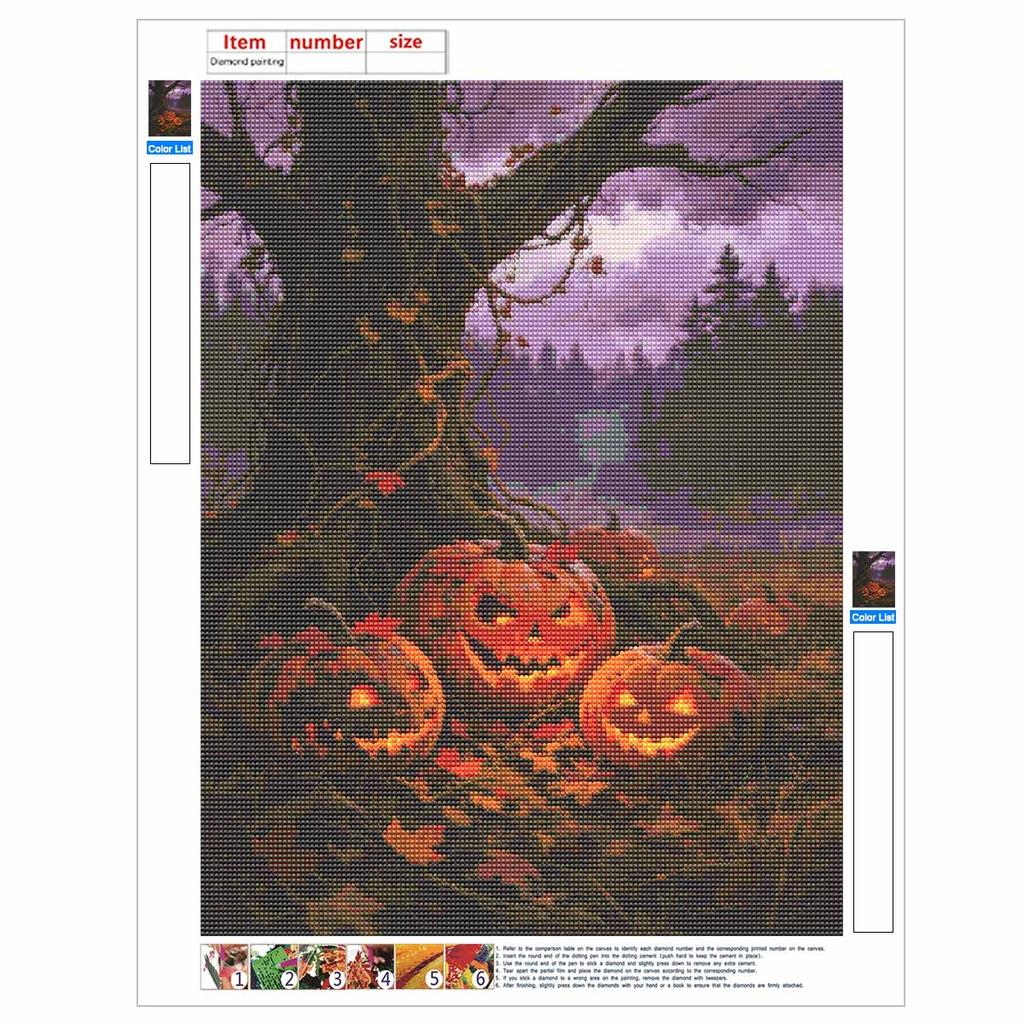 5D Diamond Painting Kit Spooky Halloween Pumpkins Full Drill Canvas Art DIY Rhinestone Craft for Modern Wall Decor