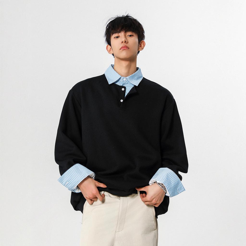 Fake Two-piece Shirt Collar Sweater Men's and Women's Autumn Loose Splicing Design Jacket