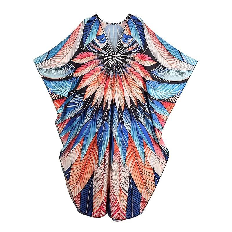 

Платье XITAO с контрастным принтом, пэчворк, рукав «летучая мышь» GJ1142 One Size синий