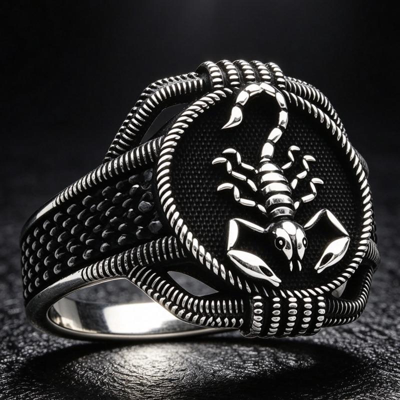 European Men's Scorpion Ring, Creative Animal-shaped Black Diamond Men's Ring, Simple and Versatile Jewelry