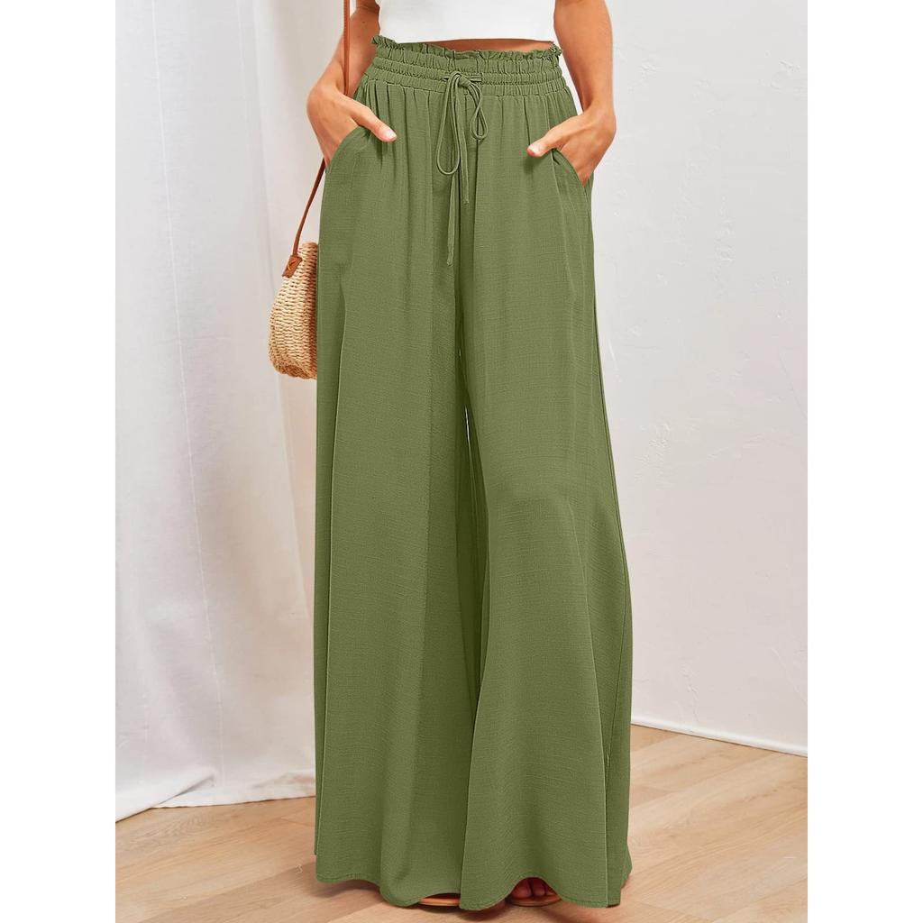 GMXIA Spring Summer Women's Wide-leg Trousers with Elastic Belts, Wide-leg High-waisted Long Style