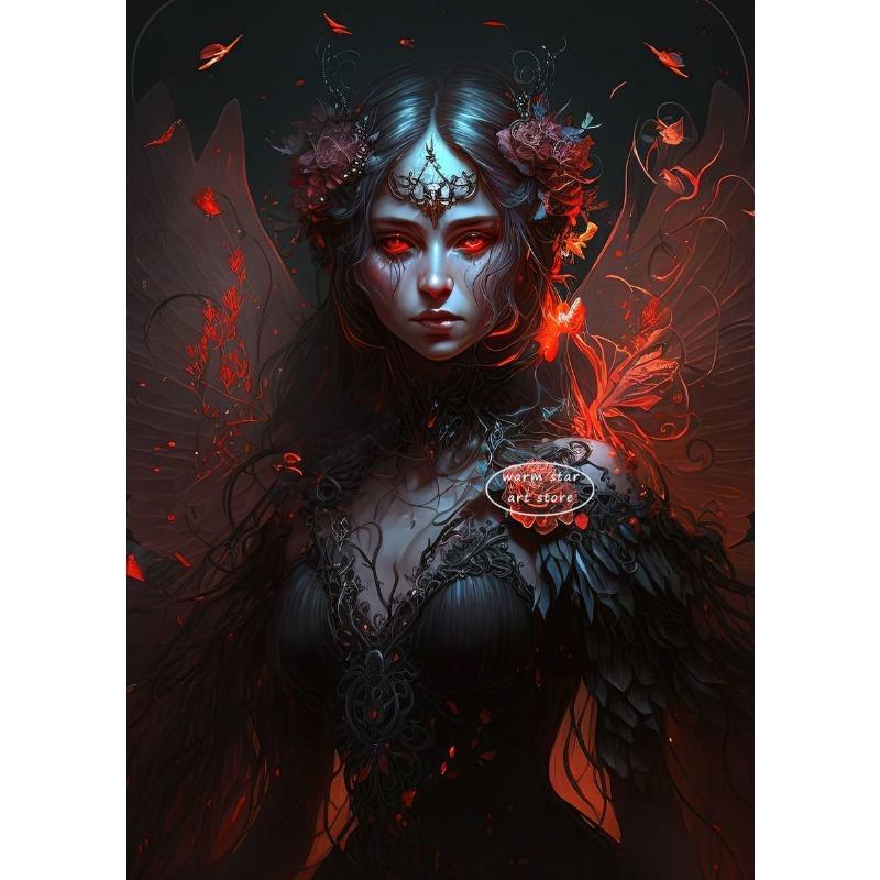 Dark Gothic Fairy Elf Fairy Underwater Mystical Fairy Flower Wing Poster and Print Canvas Painting Wall Art Pictures Home Decor