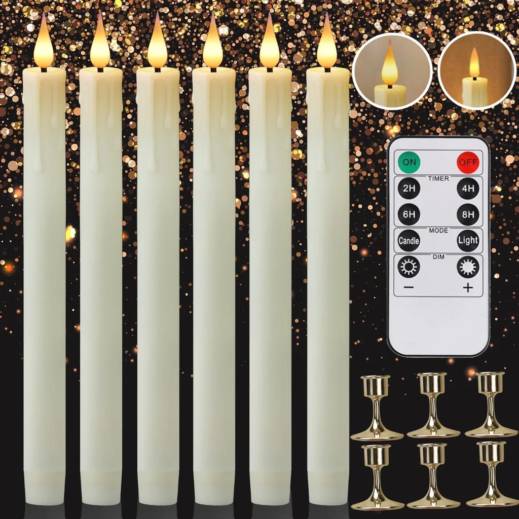 Flameless LED Taper Candles with Remote Timer Battery Operated Flickering Candlesticks for Wedding Halloween Christmas Decor