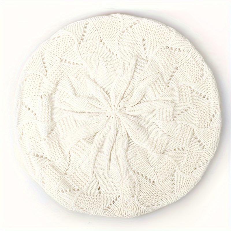 

[Элегантная вязаная шапка ручной стирки] Шикарный вязаный берет для женщин на все сезоны - Легкий, дышащий, 100% полиэстер, только ручная стирка белый