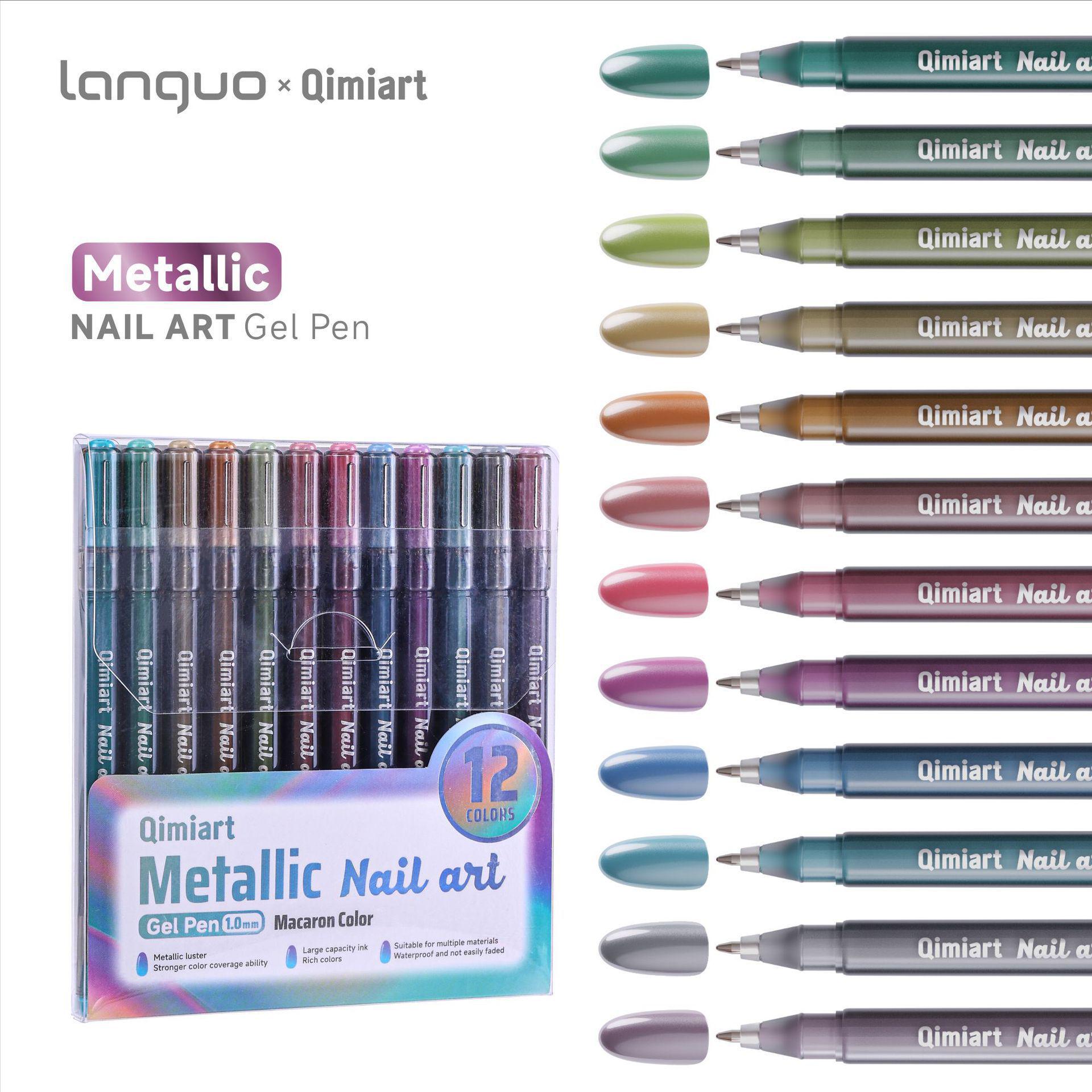 Quick-Dry 12-Color Metallic Nail Art Pen Set for DIY