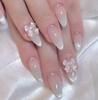 24Pcs French Glitter Snowflake Diamond Nude Christmas Press On Nails Removable False Nails For Women And Girls