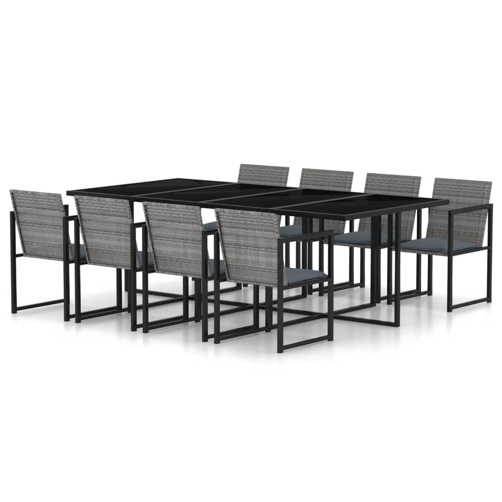 9 piece garden dining set with cushions poly rattan gray