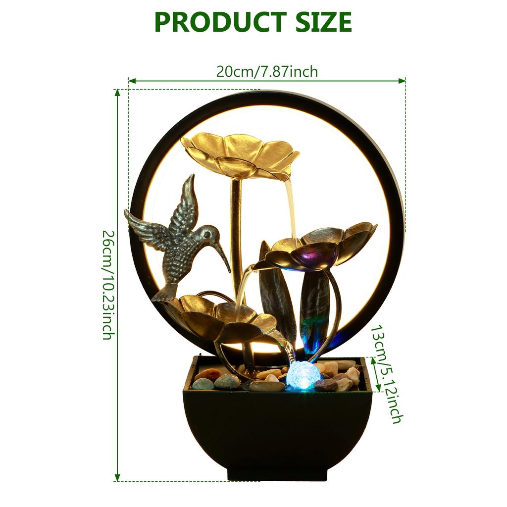 Tabletop Water Fountain USB Powered Tabletop Fountain with Natural Rocks and LED Ring Lights Desktop Waterfall Fountain Zen