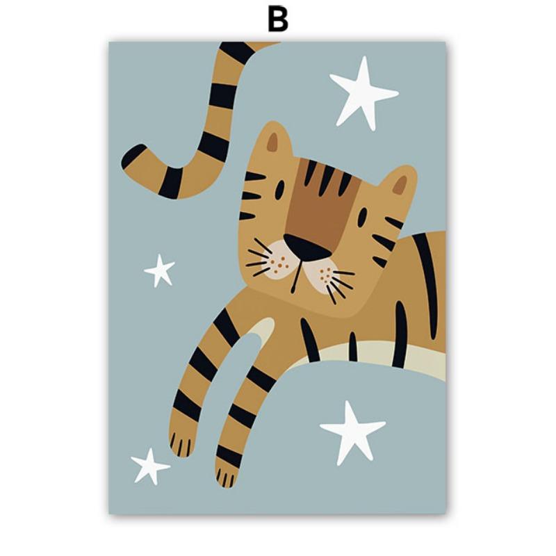 Kawaii Cat Tiger Elephant Giraffe Car Nursery Wall Art Canvas Painting Posters And Prints Wall Pictures For Baby Kids Room Decor