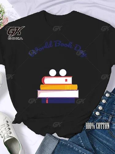 Coffee Books Brown Books American Retro Cotton T Shirt Woman Round Neck Half Sleeve T-shirts Printed Tops Woman Oversized Tees