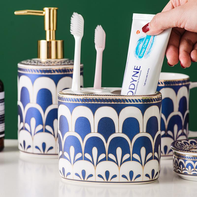 Ensemble de cinq pièces pour lavabo de salle de bain en céramique tasse à bain de bouche en céramique articles de salle de bain accessoires de salle de bain distributeur de savon distributeur de gobelets