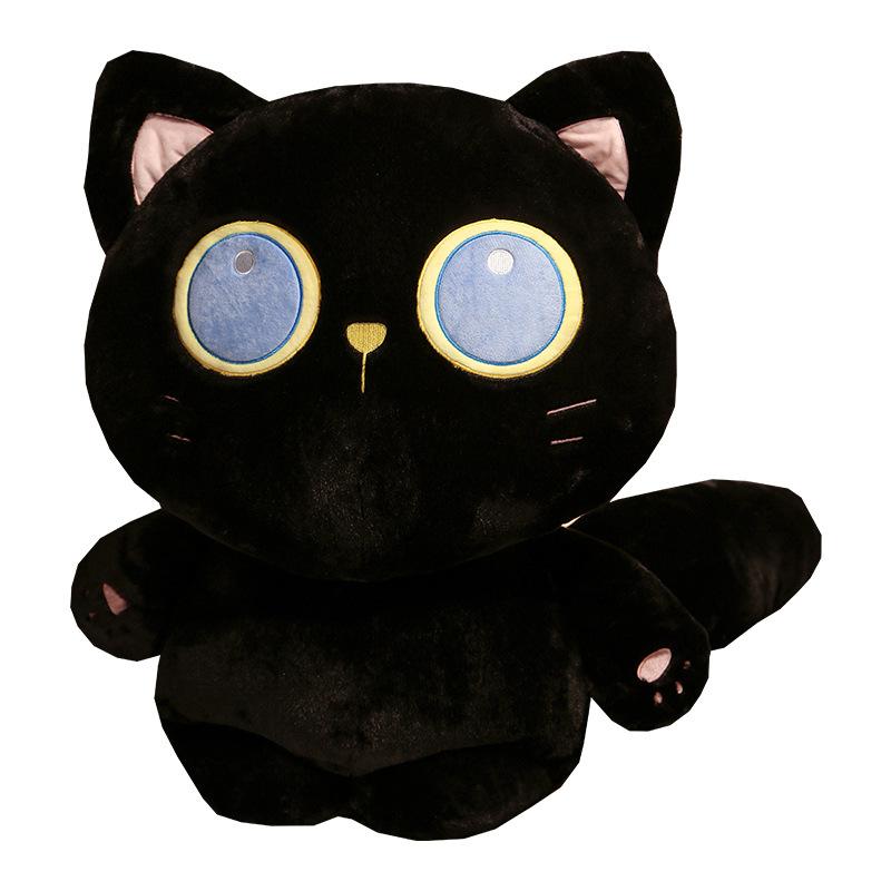 Japanese Fat Cat Plush Toy Doll Cute Black Cat Long Throw Pillow Children'S Bed Sleeping Kitten Doll Woman