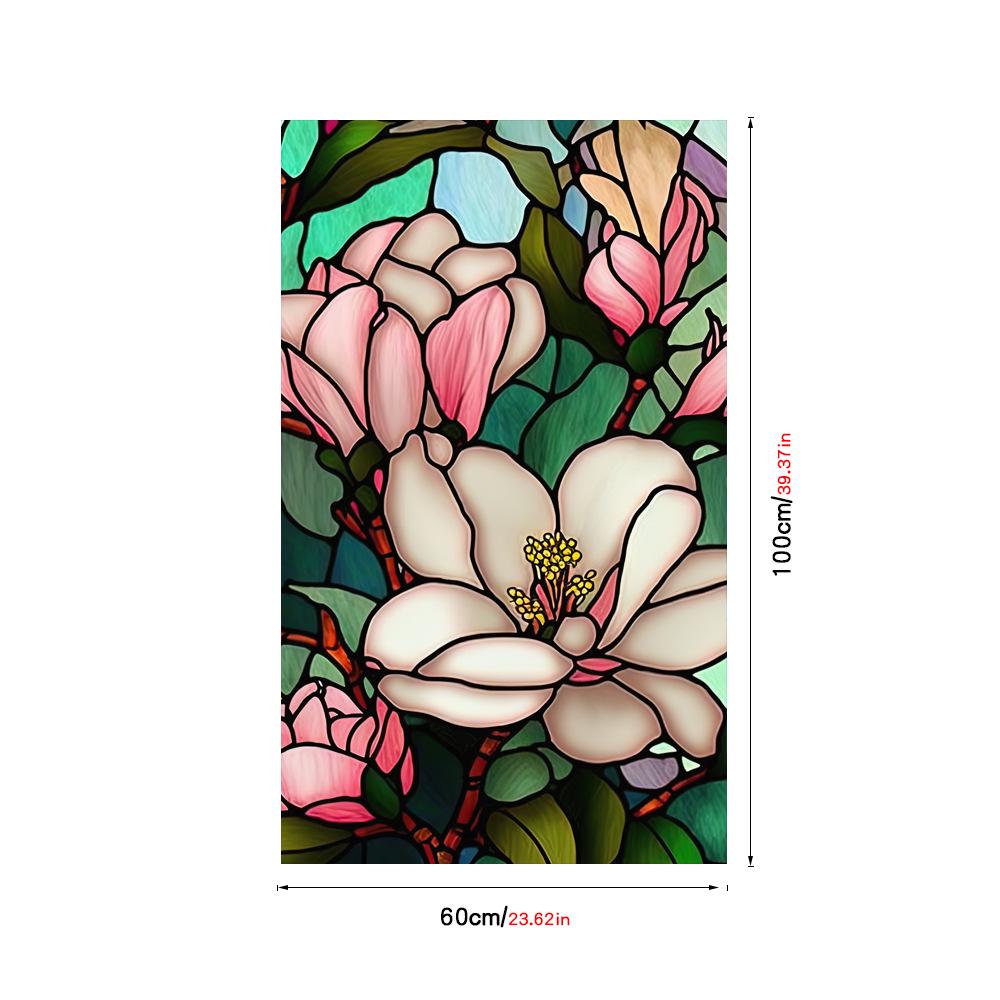 Colorful Retro Floral & Bird Static Cling Window Film - No Glue, Removable