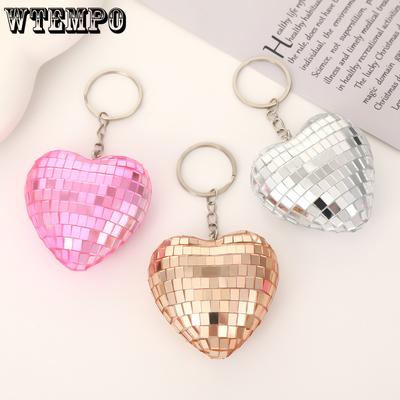 Valentine's Day Heart Shaped Design Disco Ball Keychains Kit DIY Bags Hanging Keychains Pendants Wedding Birthday Carnival Gifts Keychains