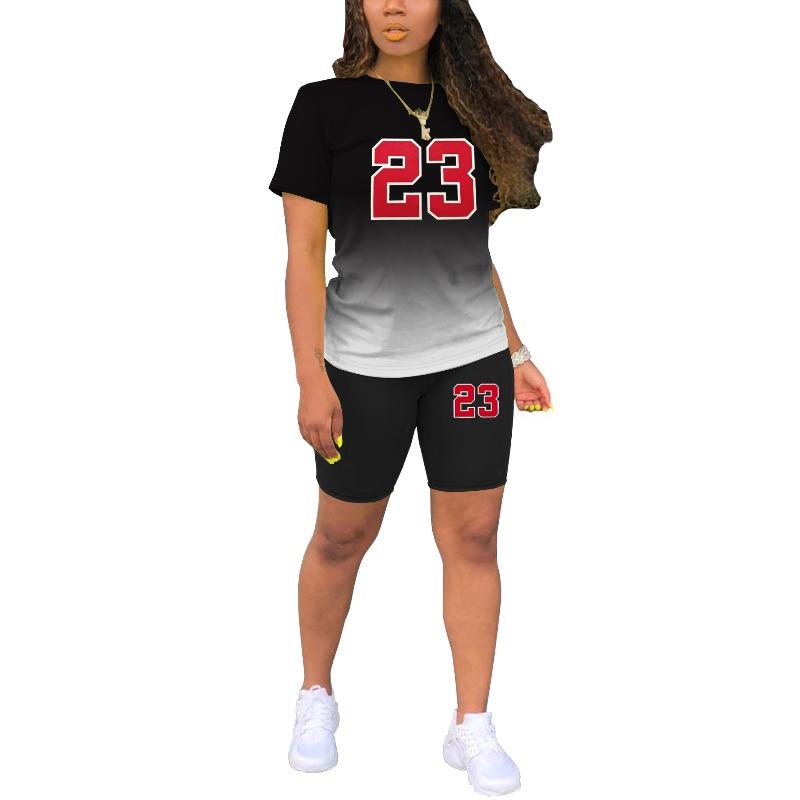 Summer 2pcs Outfits For Women Short Sleeve T-Shirts Pants Shorts Set Gradient Color Tracksuit Sportwear