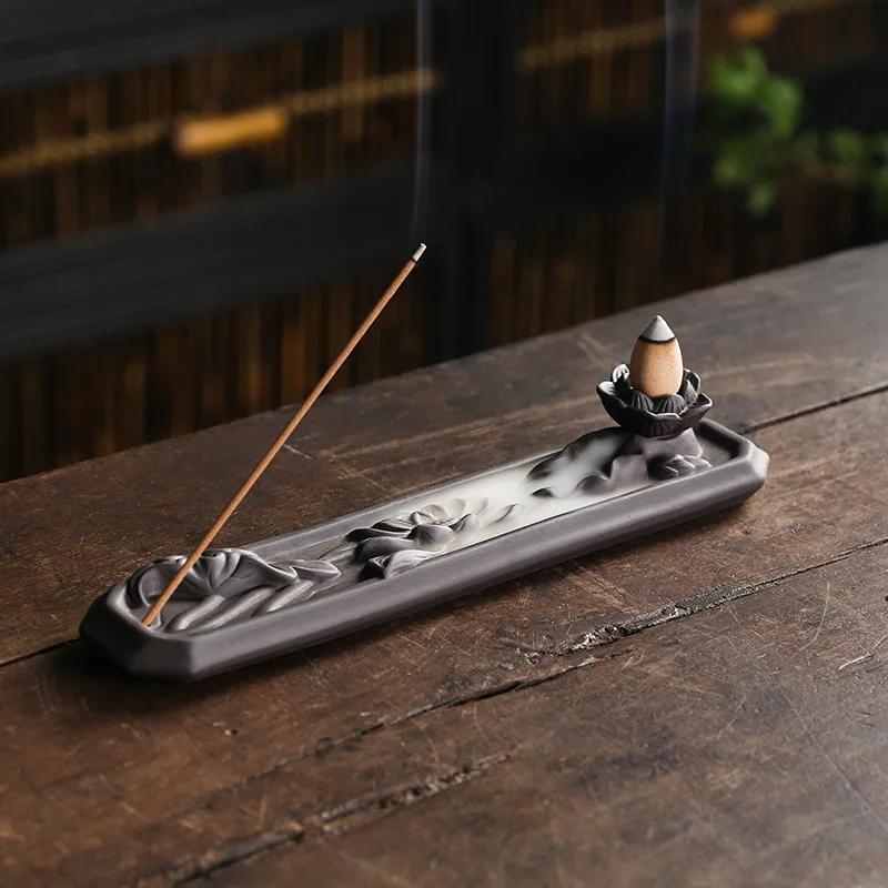 

1pc,Ceramic Handicrafts Backflow Incense Burner Purple Clay Lotus Incense Stick Holder Home Desktop Ornament