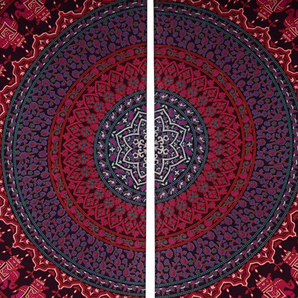 BLESS INTERNATIONAL Beautiful Indian Bohemian Psychedelic Hippie Tree of Life Window Curtain Panels for Bedroom, Living(Red Elephant Peacock)