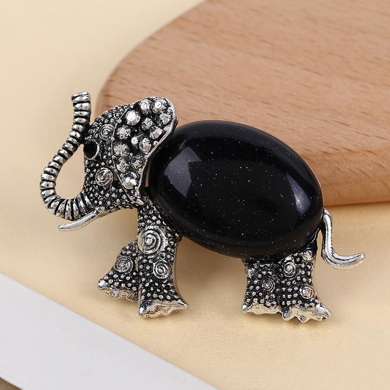 Animal Embossed Shell Inlay Lucky Elephant Brooch Pin For Men Women Decor