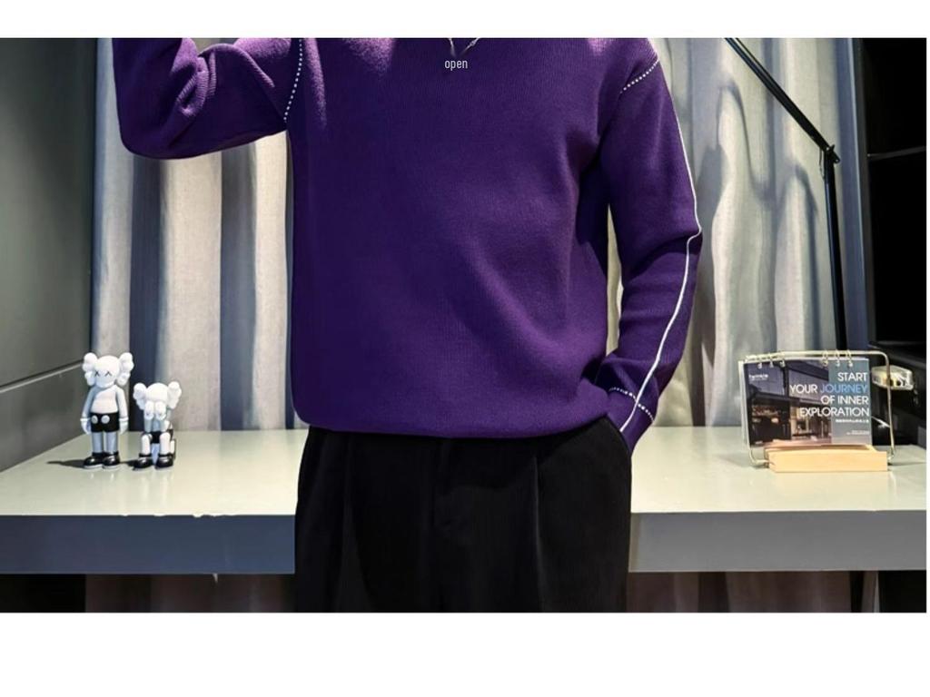 Herren einfarbiger Wollpullover, Rundhals Strickware, Herbst/Winter 2025 Kollektion