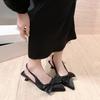 Bow Shallow Women's Sandals Pointed Toe Mid Heels Shoes Elegant Woman Pumps 2025 Fad Trend Designer Summer Sandalias De Mujer