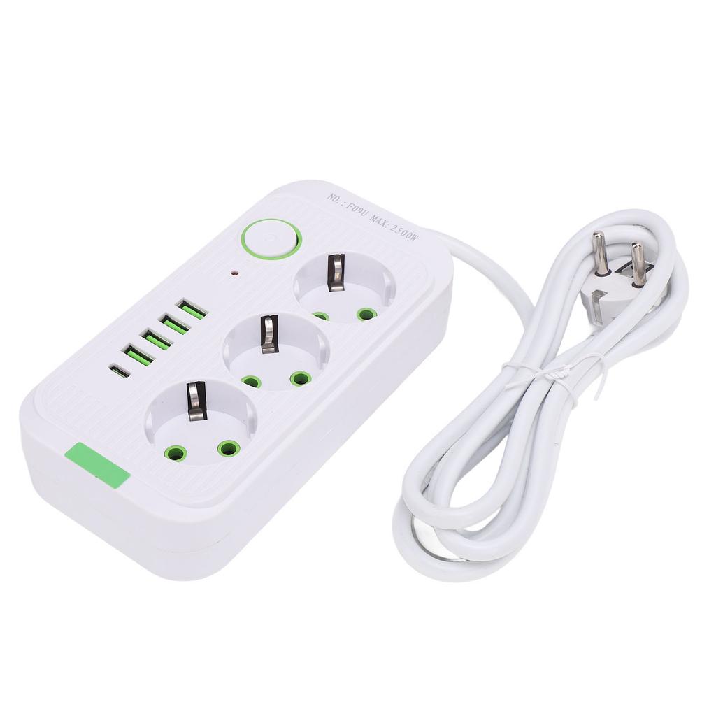 Europäische Steckdosenleiste 3 Steckdosen 4 USB 1 Typ-C-Anschluss Wandmontierbarer Stromverteiler mit 2m Kabel