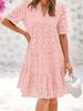 Sweet Hollow Lace Short Sleeve V Neck A Line Skirt Dress