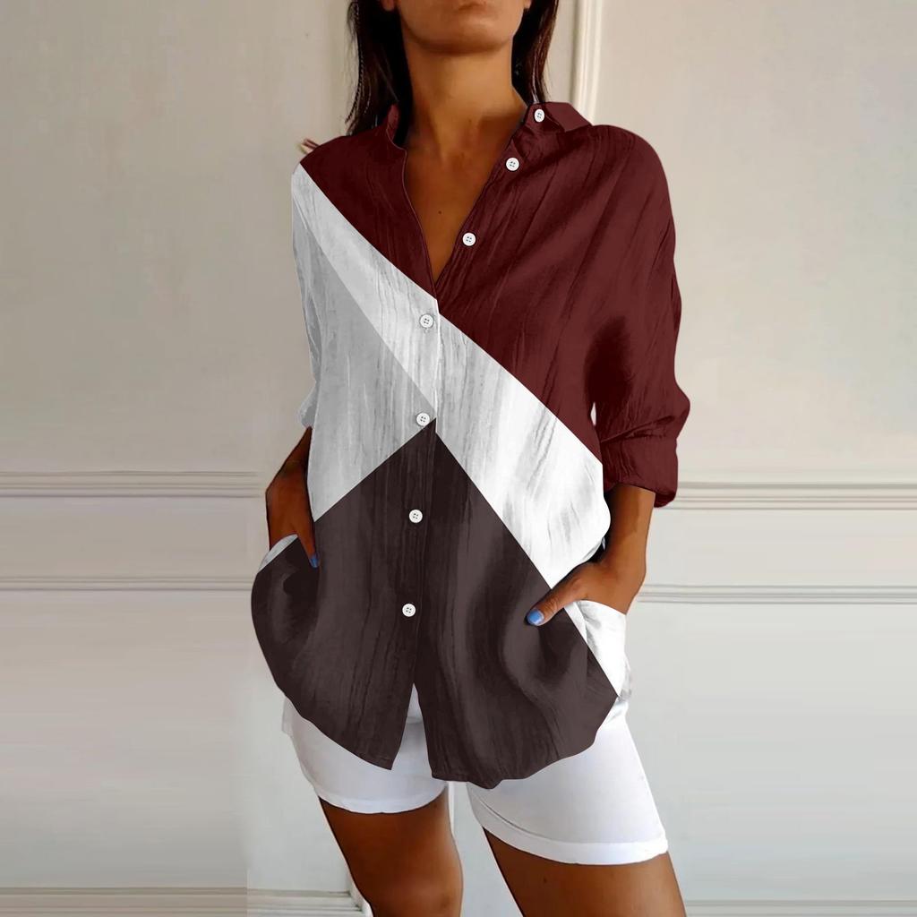 Womens Button Down Shirts Cotton Linen Long Sleeve Dress Shirts Casual Summer Tops Work Blouses