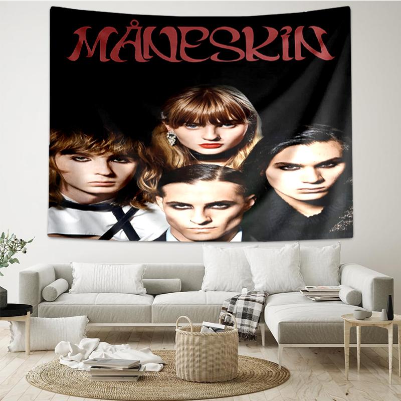 Arazzo con Stampa Maneskin, Sfondo, Facile da Installare, Ideale per Camera da Letto, Ufficio e Soggiorno, con Decorazione Estetica da Appendere alla Parete.