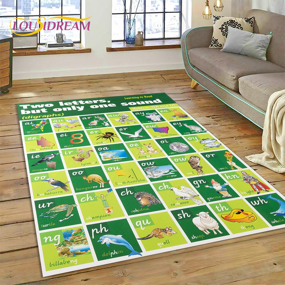 ABC Alphabet Kinder Krabbeln Frühe Bildung Cartoon Kinder Spielzimmer Bereichsteppich, Teppich für Wohnzimmer Schlafzimmer Sofa, Rutschfeste Matte