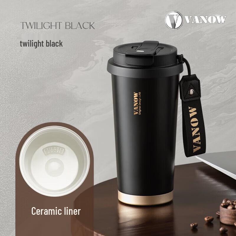Vanow Ceramic Lined Insulated Coffee Tumbler with Straw