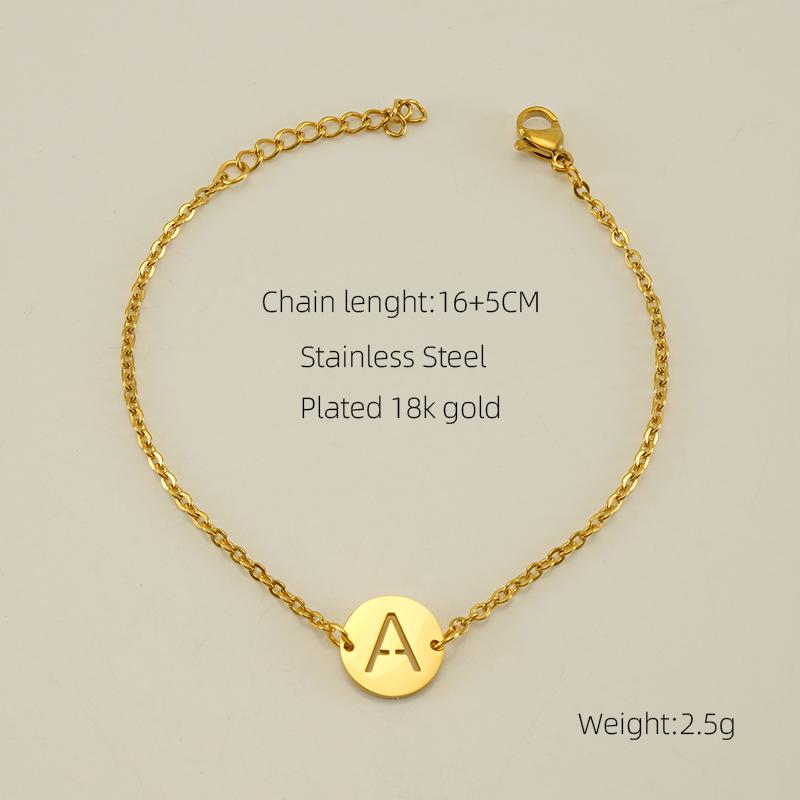 Minimalist Titanium Steel Hollow Letter Bracelet for Women - Customizable 26 English Letters