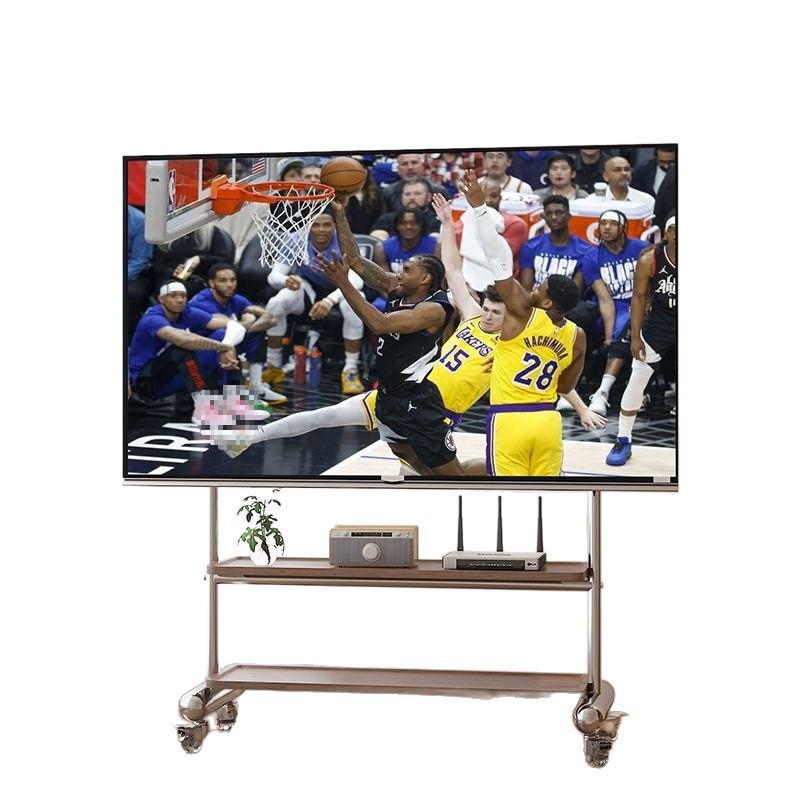 Stainless Steel Mobile TV Stand with Wheels for 43-75 Inch Screens, Ideal for Small Apartments, Bedrooms, and Living Rooms.