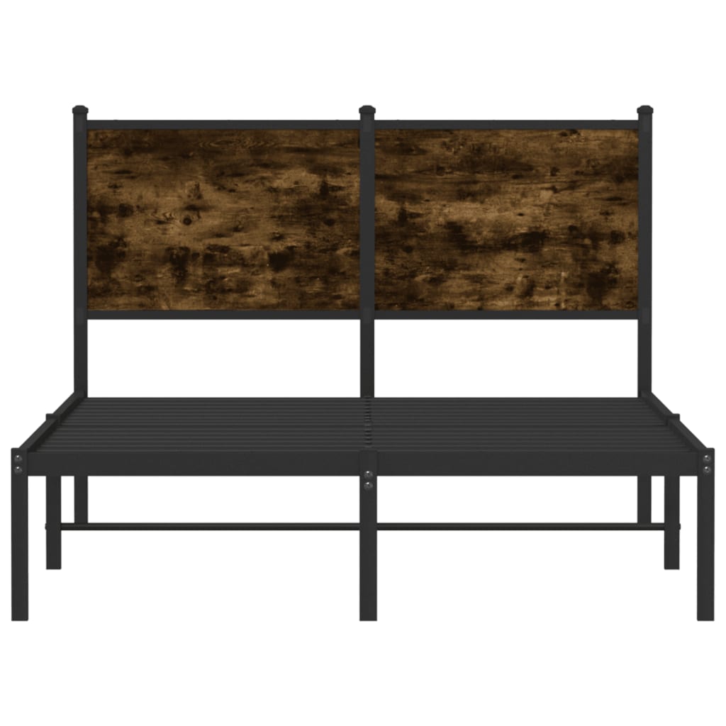 Metal Bed Frame Without Mattress Smoked Oak Finish 120 X 190 Cm