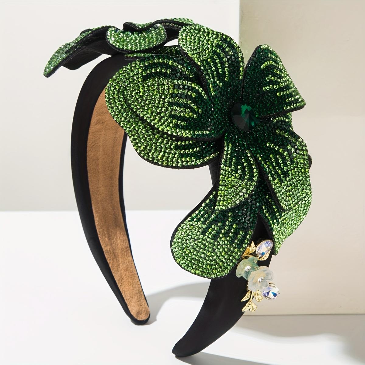 

высокое качествоЖенская винтажная барочная цветочная повязка на голову - Гламурная двухцветная повязка для волос бежевого/загара изумрудно-зеленого/черного цветов, для роскошной свадьбы, вечеринки, 1 зелёный