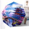 Automatic Folding Umbrella Japanese Landscape with Cherry Blossoms and Mount Fuji. Portable Collapsible Design, Casual Outdoor