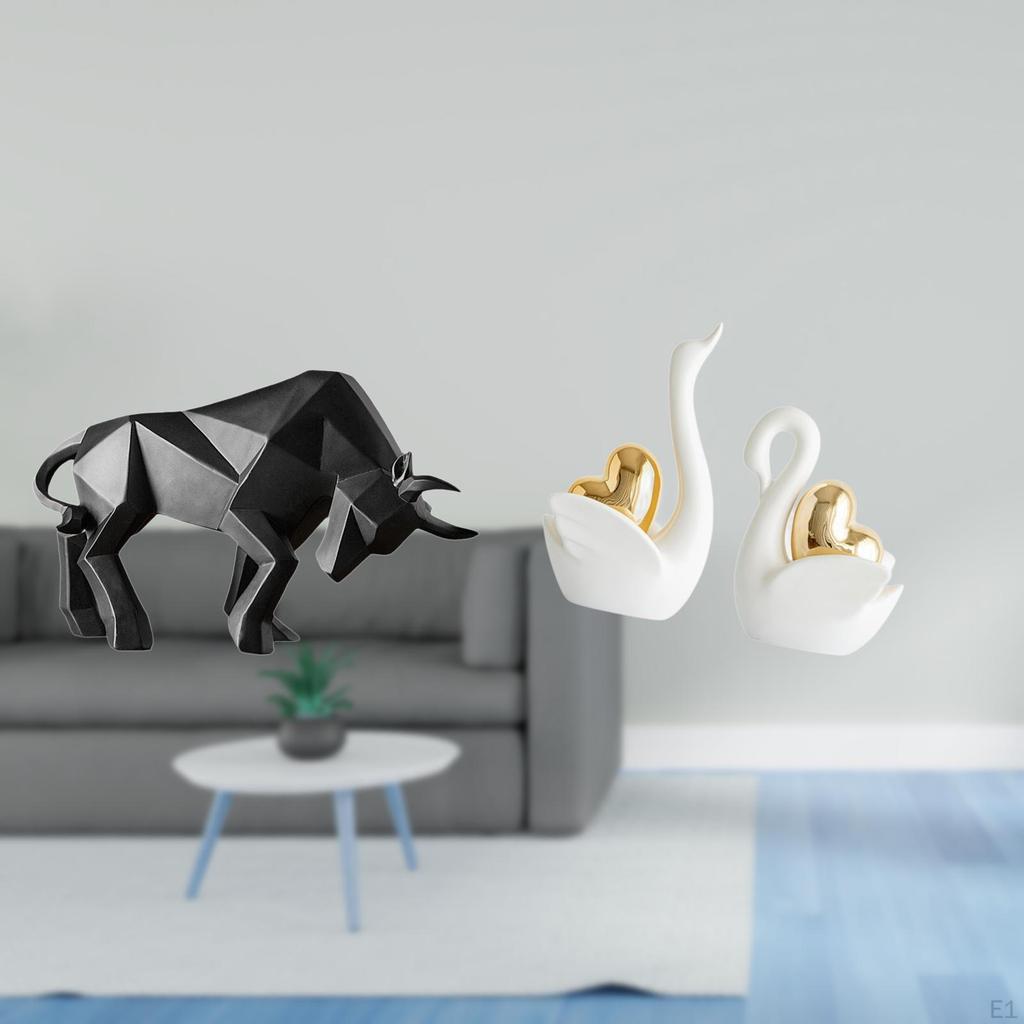 Modern Resin Bull And Swan Figurines Abstract Collectible Sculpture for Entryway Tabletop Desk Shelf