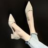 Retro Pointed Thick Heel High Heels Summer Niche Solid Color Non-slip Single Shoes Outer Wear Heightening Shoes
