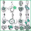 925 Silver Green Clover Coffee Cup Chameleon Women's Fashionable Charm Bead, Suitable for DIY Bracelets