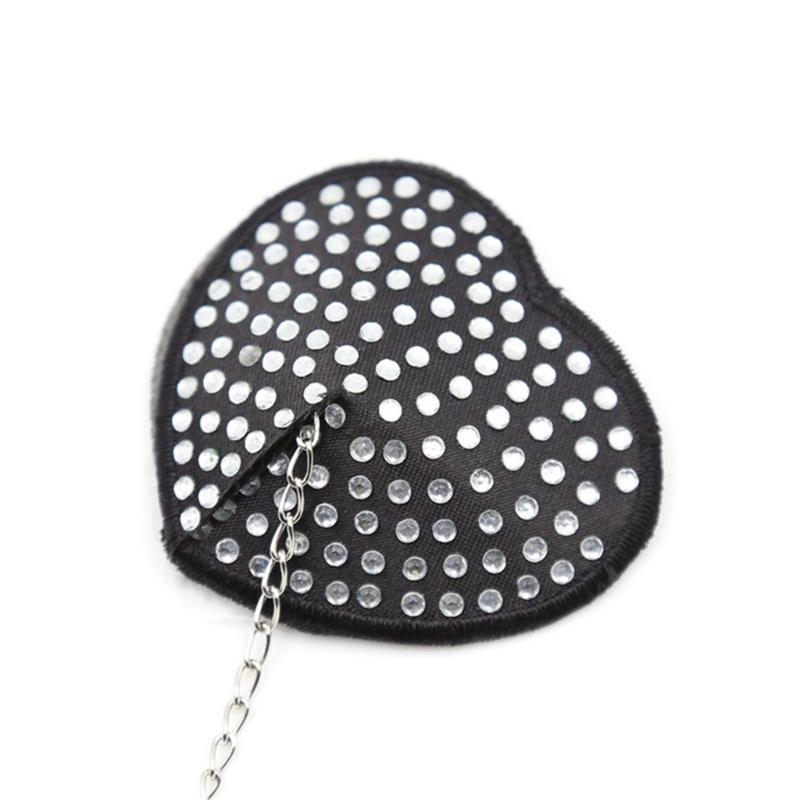 Women Adhesive Nipple Cover Rhinestones Heart Pasties with Metal Chain Reusable Chest Stickers Breast Cover Bra Petals