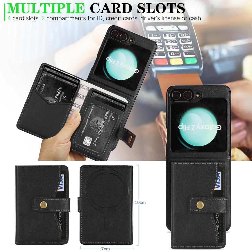 For Samsung Galaxy Z Flip6 5G Kickstand Case Detachable Card Bag Magnetic Case PU Leather Coated TPU Phone Cover