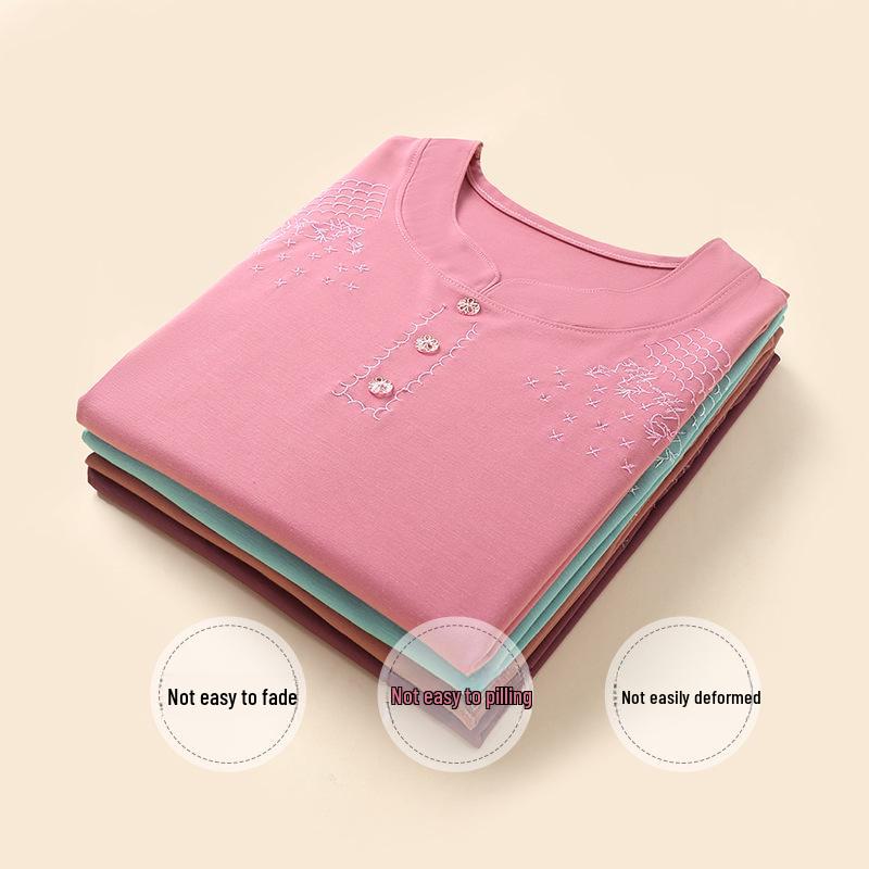 Mom's Plus Size Casual Summer Short-Sleeve T-Shirt - Loose, Stylish, Versatile Top for Middle-Aged and Elderly Women