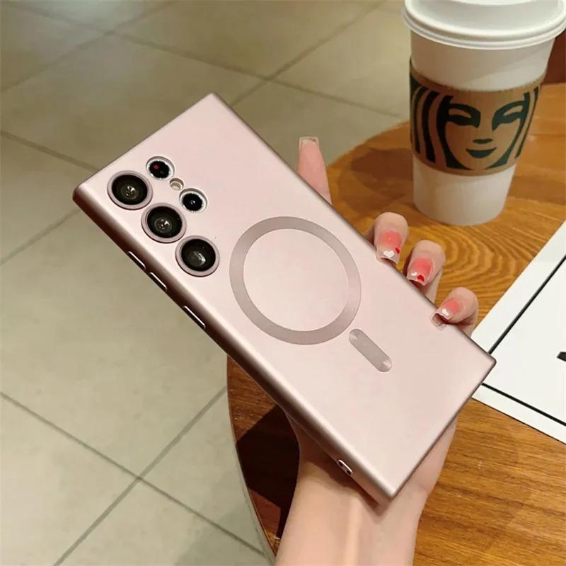 Suitable for Samsung S25 Ultra Mobile Phone Case Magnetic Metal Paint S24FE Glass Lens Film S23Plus All Inclusive Case