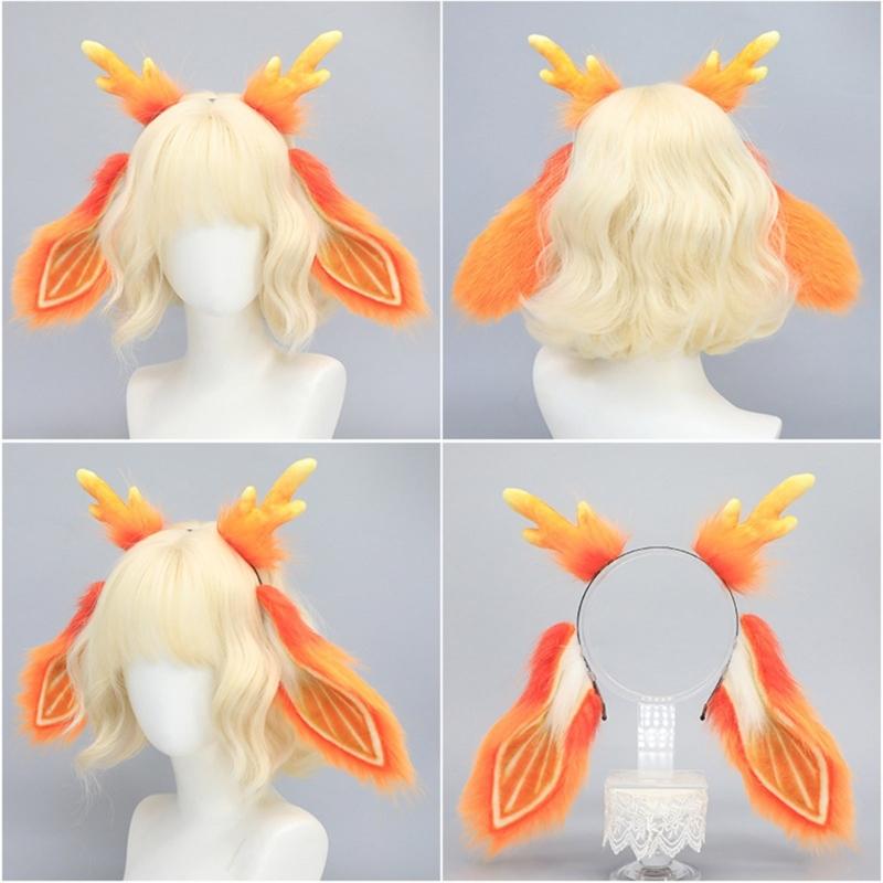 Bunnies Ears Headband Bunnies Tail Reindeer Antlers Headband Deer Antler Hairband for Christmas Halloween Cosplay Costume