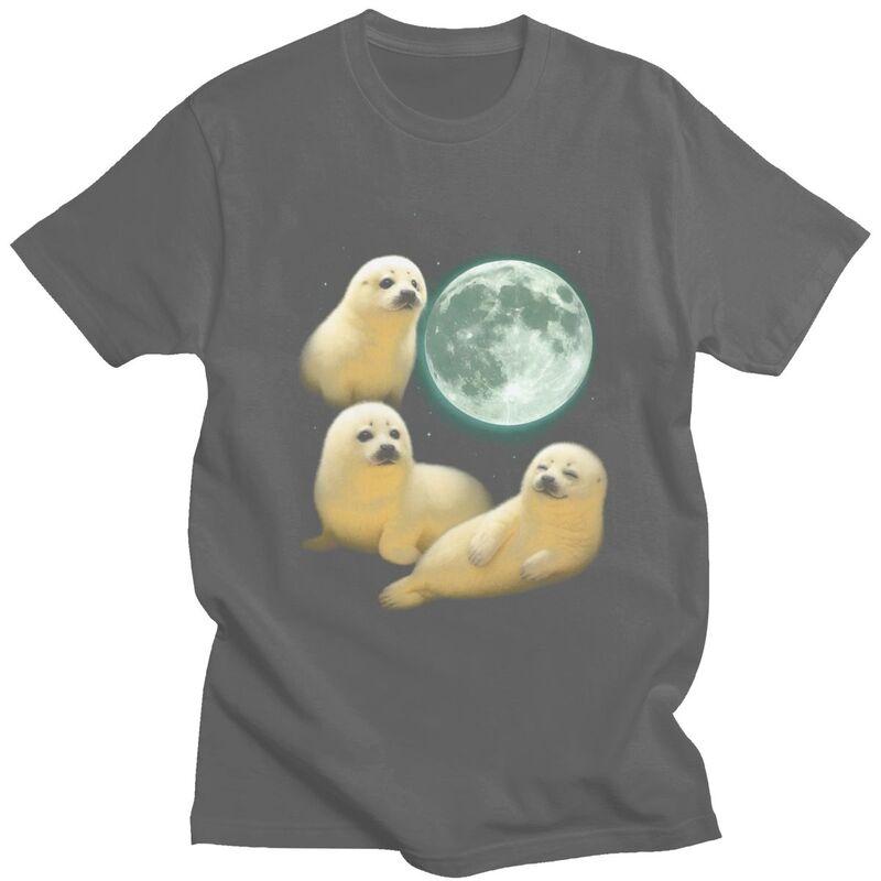 Male Baby Seals And The Moon T Shirt Round Neck Pure Cotton Short Sleeve Tee Shirt Novelty Loose Fit Summer Tyle Clothing