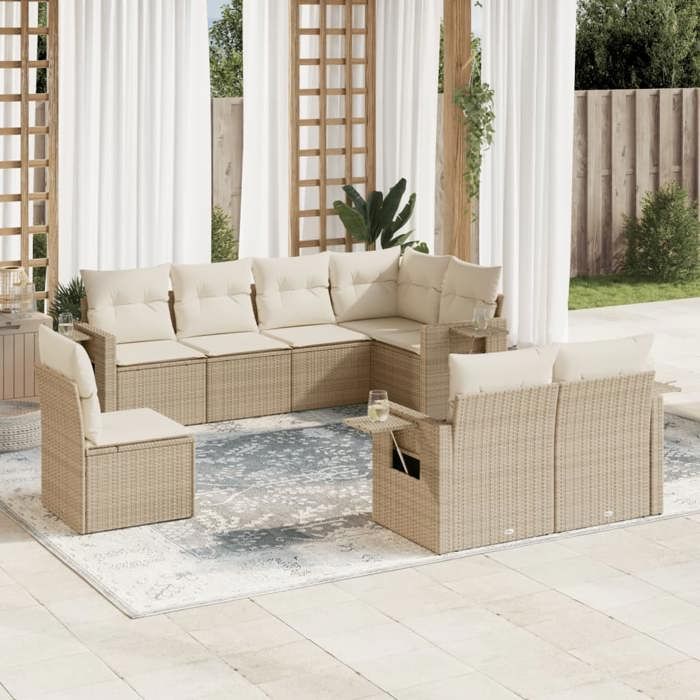 VidaXL Salon de Jardin avec Coussins 8 pcs, Canapés de Terrasse, Ensemble de Meubles de Patio, Mobilier d'Extérieur, Beige 3220437